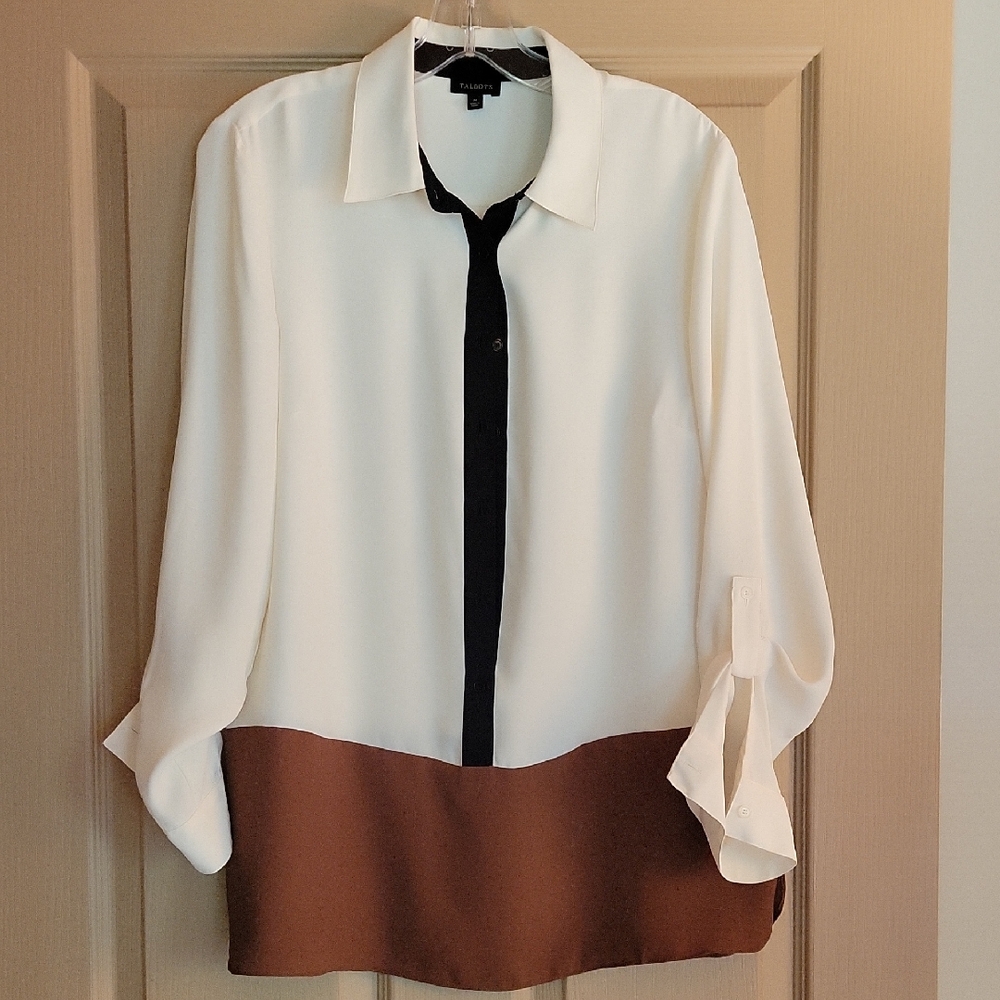 Talbots White and Brown Button Down Shirt